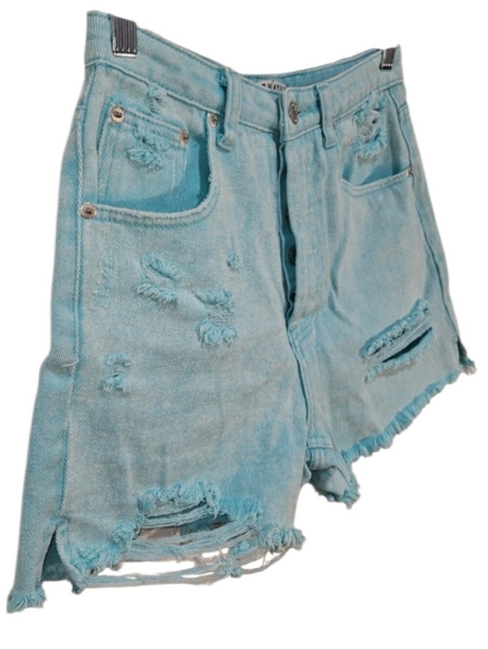 Turquoise Denim Jean Shorts Women's Size Small Distressed Cutoffs Signature8